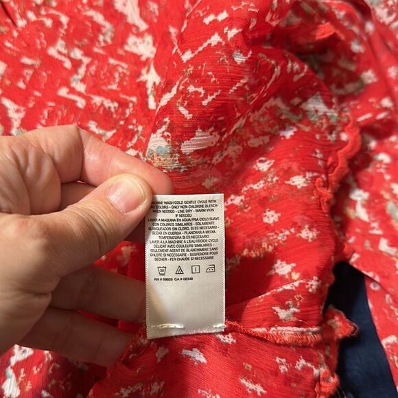 Jessica Simpson 1X Red White Teal Watercolor Spotted Embroidered Blouse - Picture 13 of 13